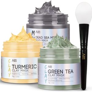 ANAI RUI Turmeric Clay Mask - Green Tea Clay Mask - Dead Sea Minerals Mud Mask, Spa Facial Mask Set, Face Mask Gift Set 2.5 oz each