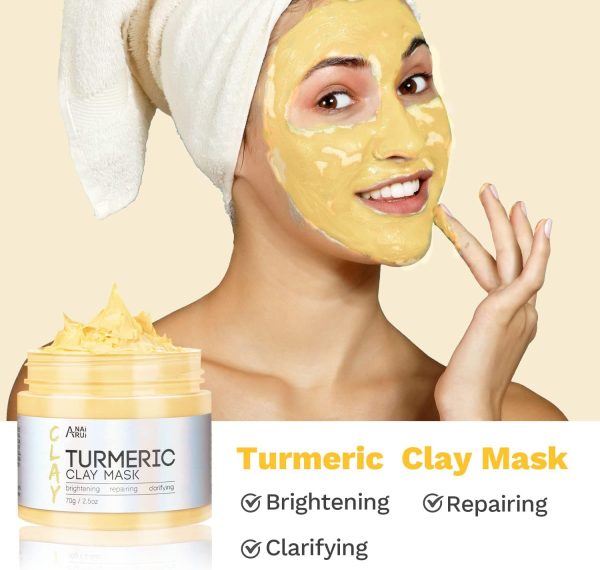 ANAI RUI Turmeric Clay Mask - Green Tea Clay Mask - Dead Sea Minerals Mud Mask, Spa Facial Mask Set, Face Mask Gift Set 2.5 oz each - Image 3