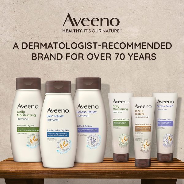 Aveeno Stress Relief Body Scrub, Exfoliating Body Wash for Softer, Smoother Skin, Formulated with Prebiotic Oat & Lavender Scent to Calm & Relax, Sulfate-Free & Soap-Free, 8 fl. Oz - Image 6