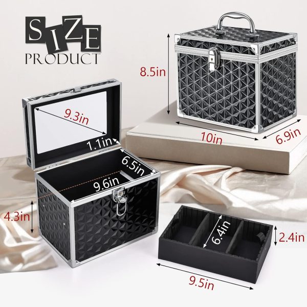 Costravio Makeup Train Case Travel Organizer Case Professional Cosmetic Storage Box with Divider Tray Mirror Portable Cosmetology Sewing Box for Makeup Artist Nail Tech Kits Crafters Train Case Black - Image 3
