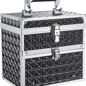 Costravio Nail Supplies Organizer Box Nail Polish Storage Case for Nail Tech or Home Use With Drawer and Slots Travel Makeup Train Case Portable Lockable - Jet Black
