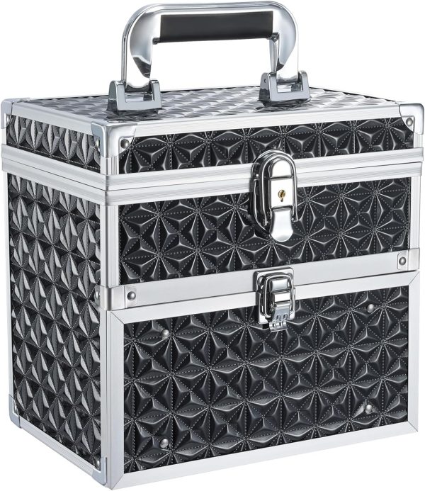 Costravio Nail Supplies Organizer Box Nail Polish Storage Case for Nail Tech or Home Use With Drawer and Slots Travel Makeup Train Case Portable Lockable - Jet Black