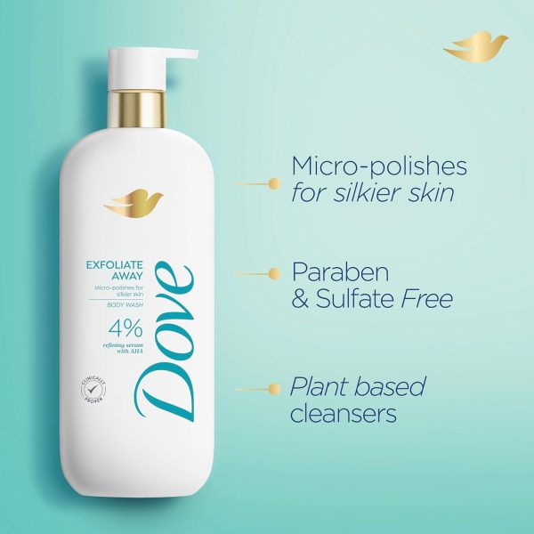 Dove Body Wash Exfoliate Away Micro-polishes for silkier skin 4% refining serum with AHA 18.5 oz - Image 3
