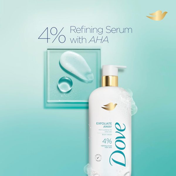 Dove Body Wash Exfoliate Away Micro-polishes for silkier skin 4% refining serum with AHA 18.5 oz - Image 5