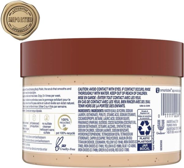 Dove Scrub Brown Sugar & Coconut Butter For Silky Smooth Skin Body Scrub Exfoliates & Restores Skin's Natural Nutrients 10.5 oz - Image 3
