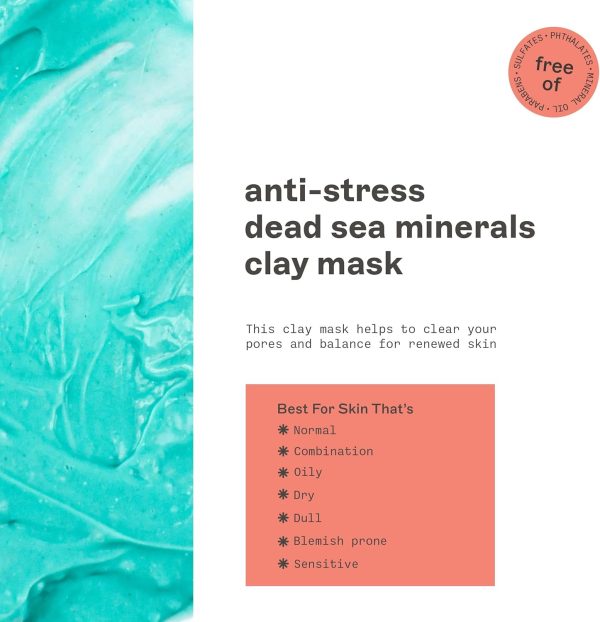 Freeman Dead Sea Minerals Anti-Stress Clay Facial Mask, Hydrating & Clarifying, Clears Pores, Face Mask With Lavender & Bergamot For Radiant Skin, For All Skin Types, 6 fl. oz./175 mL Tube, 1 Count - Image 2