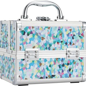 FRENESSA Makeup Train Case Cosmetic Case Organizer Portable Makeup Box 2 Trays with Mirror Makeup Organizer Case for Girls Makeup Supplies, Nail Kits, Crafts Sewing Travel Makeup Case Mosaic Puzzle