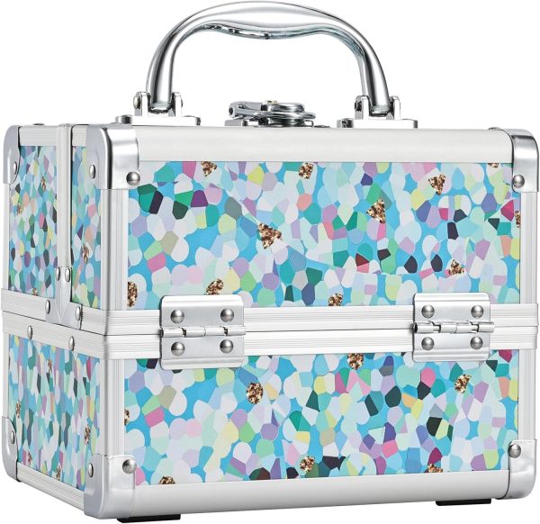 FRENESSA Makeup Train Case Cosmetic Case Organizer Portable Makeup Box 2 Trays with Mirror Makeup Organizer Case for Girls Makeup Supplies, Nail Kits, Crafts Sewing Travel Makeup Case Mosaic Puzzle
