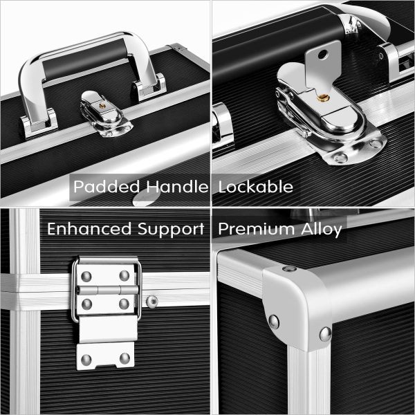 Joligrace Makeup Train Case Organizer Box Professional Multi-Purpose Cosmetic Storage with Sliding Trays, Polish Slots & Mirror, Portable Lockable with Keys, Large Black - Image 5