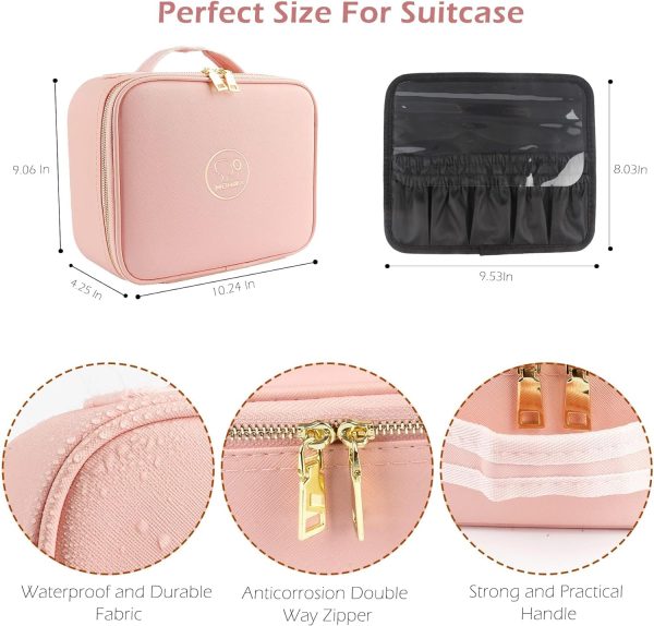 Makeup Train Case with Light & Mirror Large Cosmetic Organizer with Double-Sided 1X/10X Magnifying Foldable Makeup Mirror & Pink Jewelry Box, Suitsmall - Image 2