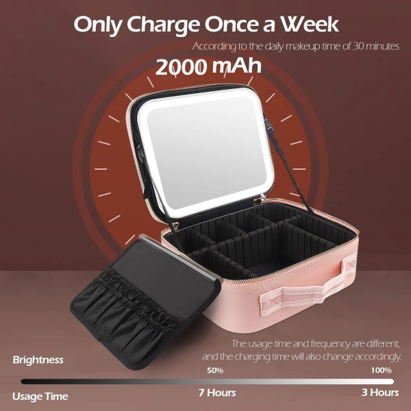 Makeup Train Case with Light & Mirror Large Cosmetic Organizer with Double-Sided 1X/10X Magnifying Foldable Makeup Mirror & Pink Jewelry Box, Suitsmall - Image 5