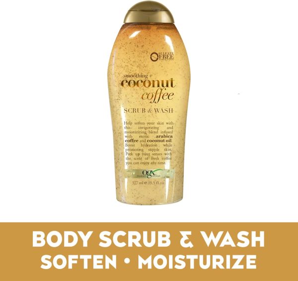 OGX Smoothing + Coconut Coffee Exfoliating Body Scrub with Arabica Coffee & Coconut Oil, Moisturizing Body Wash for Dry Skin, Paraben-Free with Sulfate-Free Surfactants, 19.5 Fl Oz - Image 4