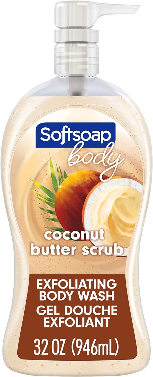 Softsoap Body Wash Pump, Coconut Butter Scrub, Exfoliating Body Wash, 32 Ounce (Pack of 1), WHITE (Package May Vary)